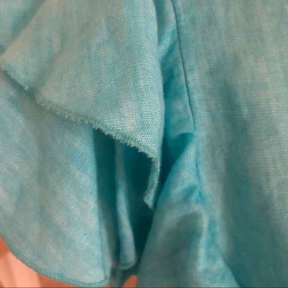 On the Road Aquamarine Linen Ruffle Dress - Picture 7 of 8